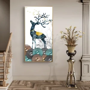 Majestic Deer Under Golden Moon Acrylic Wall Art