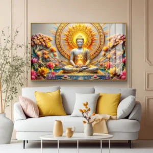 Golden Meditating Buddha Premium Acrylic Wall Art