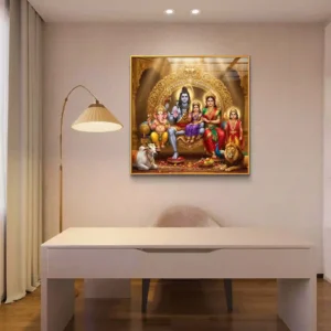 Shiv Parivar Golden Throne square Acrylic Wall Art