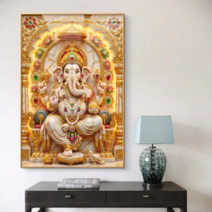 Royal Golden Marble Lord Ganesha Divine Acrylic Wallart