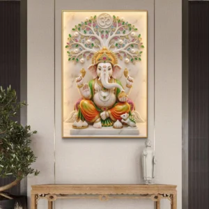 Marble Finish Lord Ganesha Premium Acrylic Wallart