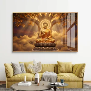 Golden Lord Buddha Meditation Premium Acrylic Wallart
