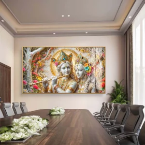 Premium 3D Radha Krishna Marble-Style Acrylic Wall Art