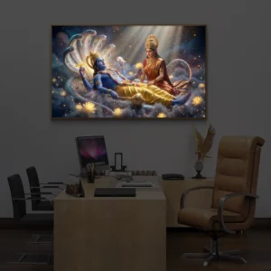 Golden Aura Vishnu Lakshmi Premium Backlight Horizontal Wallart