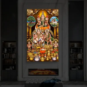 Goddess Lakshmi Kuber Premium Backlight Vertical Wallart