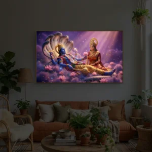 Sheshnag Vishnu with Goddess Lakshmi Premium Backlight Horizontal Wallart