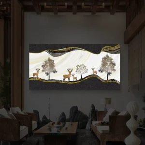 Black Gold Deer Premium Backlight Horizontal Wallart