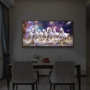 7 Running White Horses in Galaxy - Premium Backlight Wallart