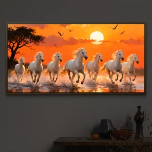7 Running White Horses at Sunrise - Premium Backlight Wallart