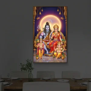 Divine Shiv Shakti Parivar Aura Premium Backlit Vertical Wallart