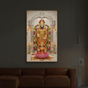 Lakshmi & Lord Venkateswara Marble Temple – Premium Backlight Wallart