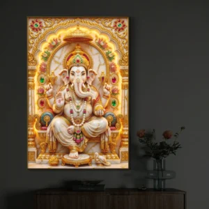 Royal Golden Marble Lord Ganesha Premium Backlight Wallart