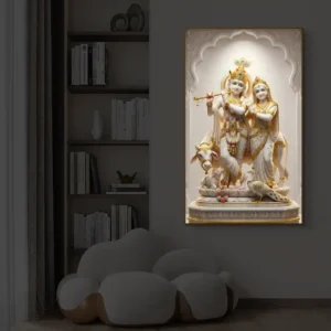 Divine Radha Krishna Marble Style Premium Backlight Vertical Wallart