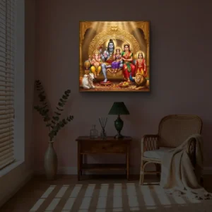 Shiv Parivar Golden Throne Premium Backlight square Wallart