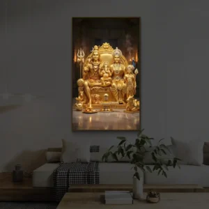 Royal Golden Shiv Parivar Premium Backlight Vertical Wallart