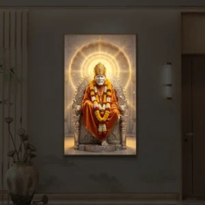 Sai Baba Golden Aura Premium Backlight Vertical Wallart