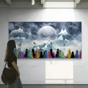 Moonlight Mountain Deer Premium Acrylic Wall Art