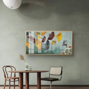Golden Ginkgo Leaves Premium Acrylic Wall Art with Deer