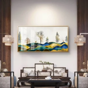 Luxury Gold & Blue Abstract Landscape Premium Acrylic Wall Art