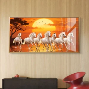 7 Running White Horses at Sunrise - Premium Acrylic Wall