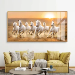 Majestic White Horses Sunset – Premium Acrylic Wall Art