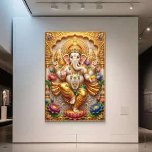 Golden Ganesha on Lotus - Luxury Acrylic Wall Art