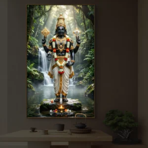 Lord Tirupati Balaji Waterfall Acrylic Wall Art Backlight Vertical Wallart