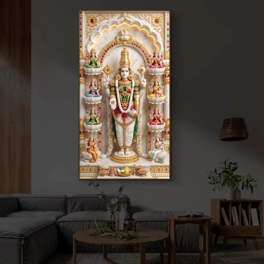 Ashta Laxmi Balaji Premium Backlight Vertical Wallart