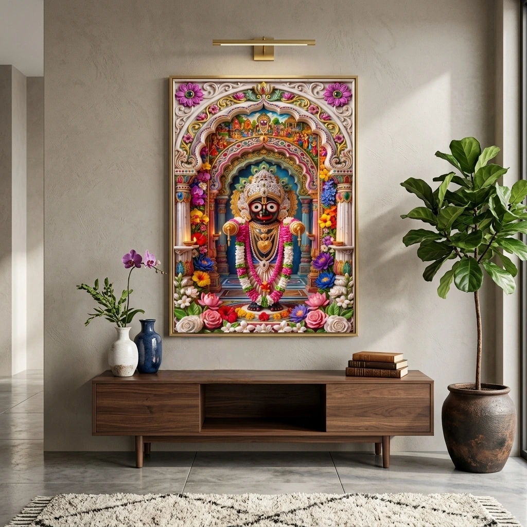 Lord Jagannath Floral Temple Acrylic Wall Art